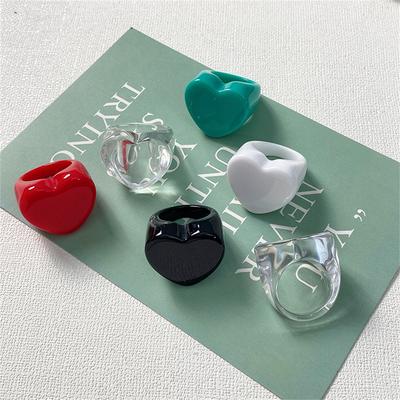 Red Heart Rings Women Man Solid Color Peach Heart-shaped Acrylic Resin Rings Fashion Finger Rings Exquisite Trend Jewelry