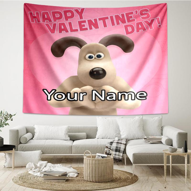 Custom Name Wallace & Gromit Print Tapestry, Backdrop, Easy Setup, Ideal for Bedroom, Office & Living Room, with Aesthetic Wall Hanging Decor.