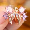 Purple Zircon Flower Drop Earrings For Women Trendy Jewelry Gold Color Bride Wedding Earrings