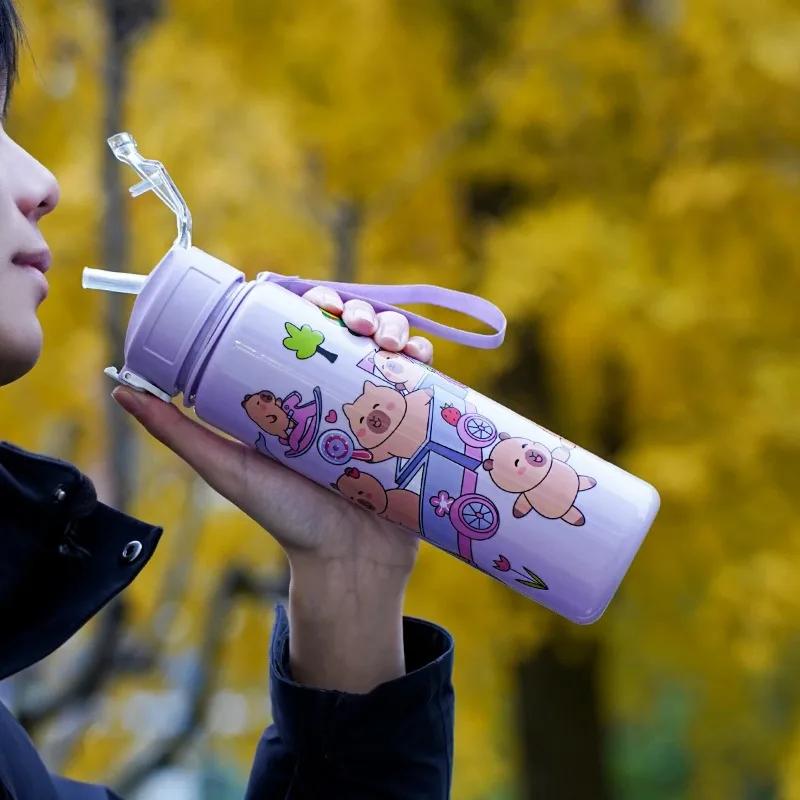 1-10PCS Capybara Sports Water Bottle Straw for Outdoor Camping Picnic School Reusable Portable Drinkware Summer Holiday Gift