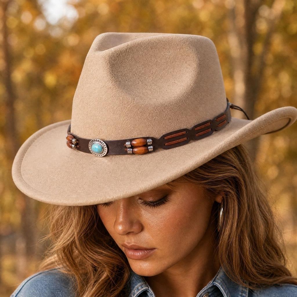 Wide Fedora Hat with Faux and Decorative Beads for Men Women