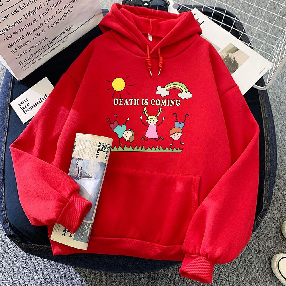Niedliche Cartoon-Grafik Hoodies Death Is Coming Druck Niedliche Sweatshirts Damenbekleidung Sudaderas Langarm-Hoodie