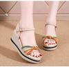Wedge heel leather sandals women's 2024 summer new versatile buckle with high heel thick sole heightening casual outer slippers