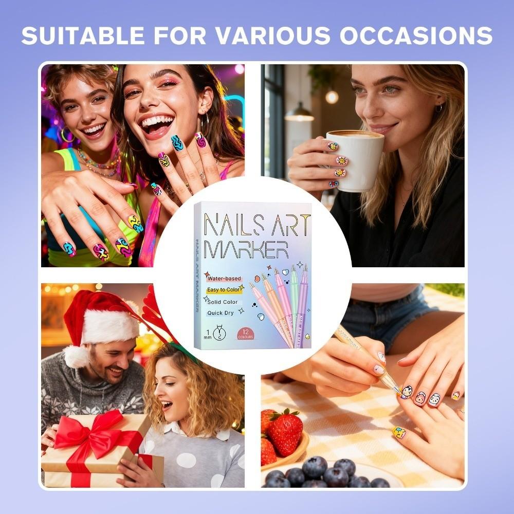 10/12 Colors Waterproof Nails Art Marker Pens 10/12 Colors Nail Brush Marker Sets  for DIY Nail Art