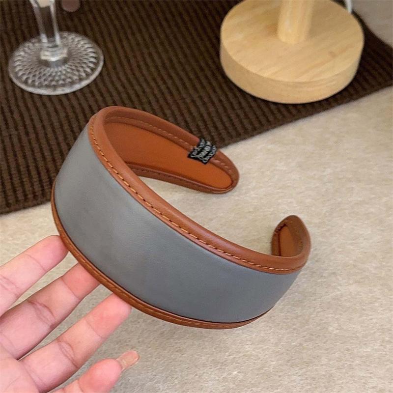 Fashion Women's PU Leather Headband Wide Vintage Synthetic Leather Hair Hoops Accessories