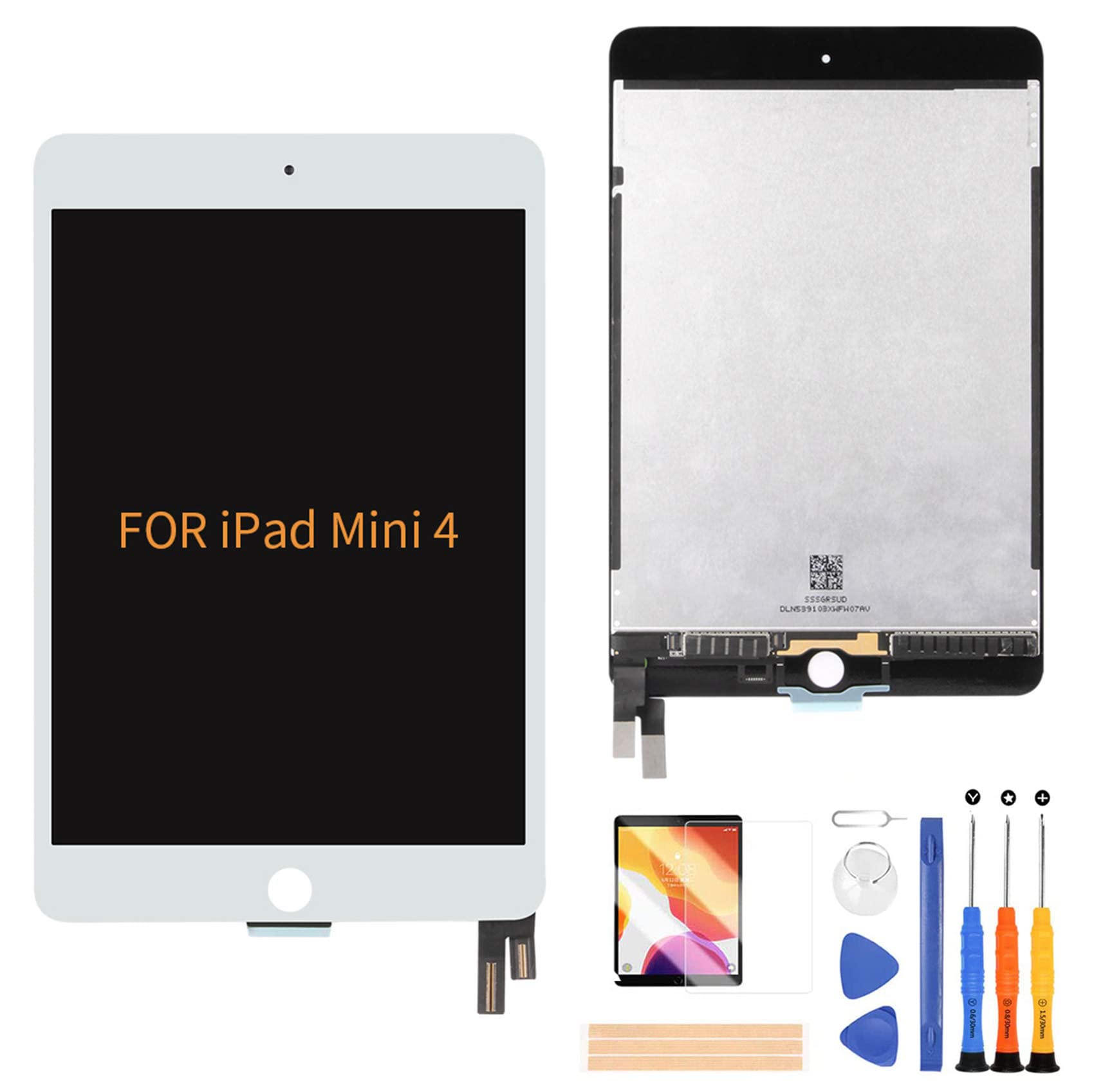 

для iPad mini 4 A1538 Задняя панель ЖК-панель Замена Инструмент для ремонта ЖК-дисплея Защитная пленка для экрана в комплекте A-MIND A1530, В комплекте, белый