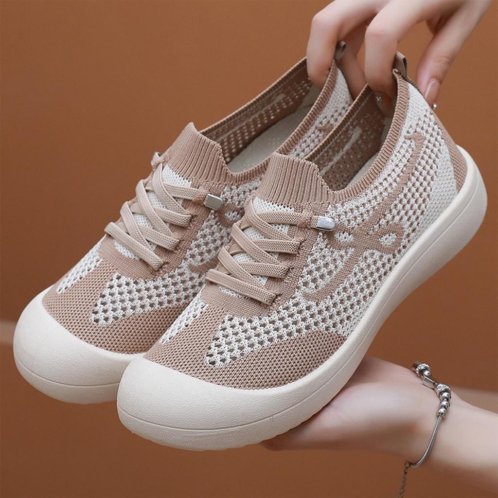Women Casual Breathable Lightweight Flyknit Sneakers Slip-On Sport Shoes Flexible Sole Comfortable Walking Footwear