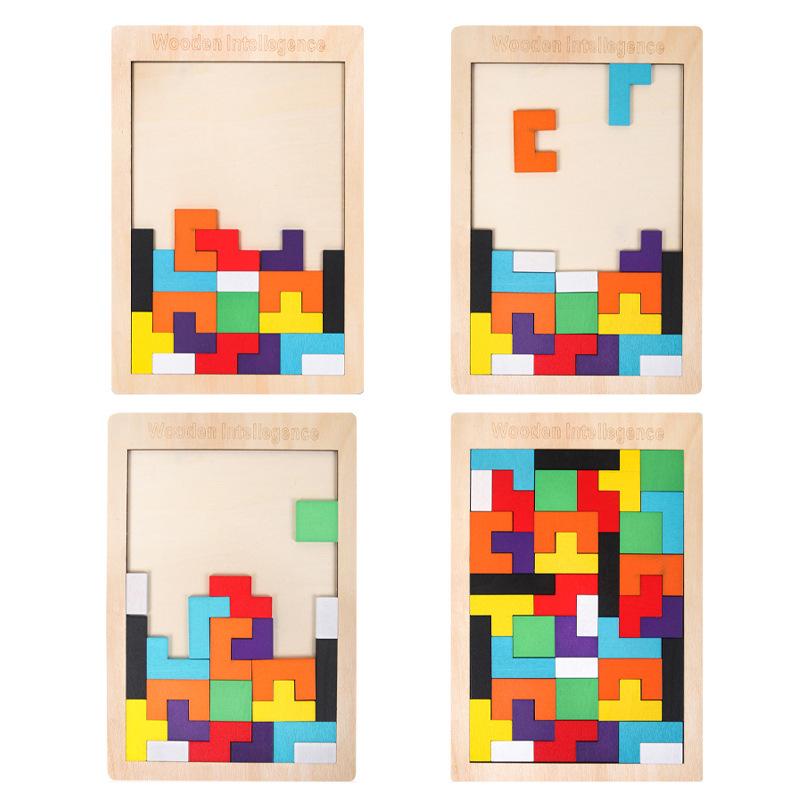 Kids' Wooden Tetris Shape Matching Puzzle Blocks for Early Learning