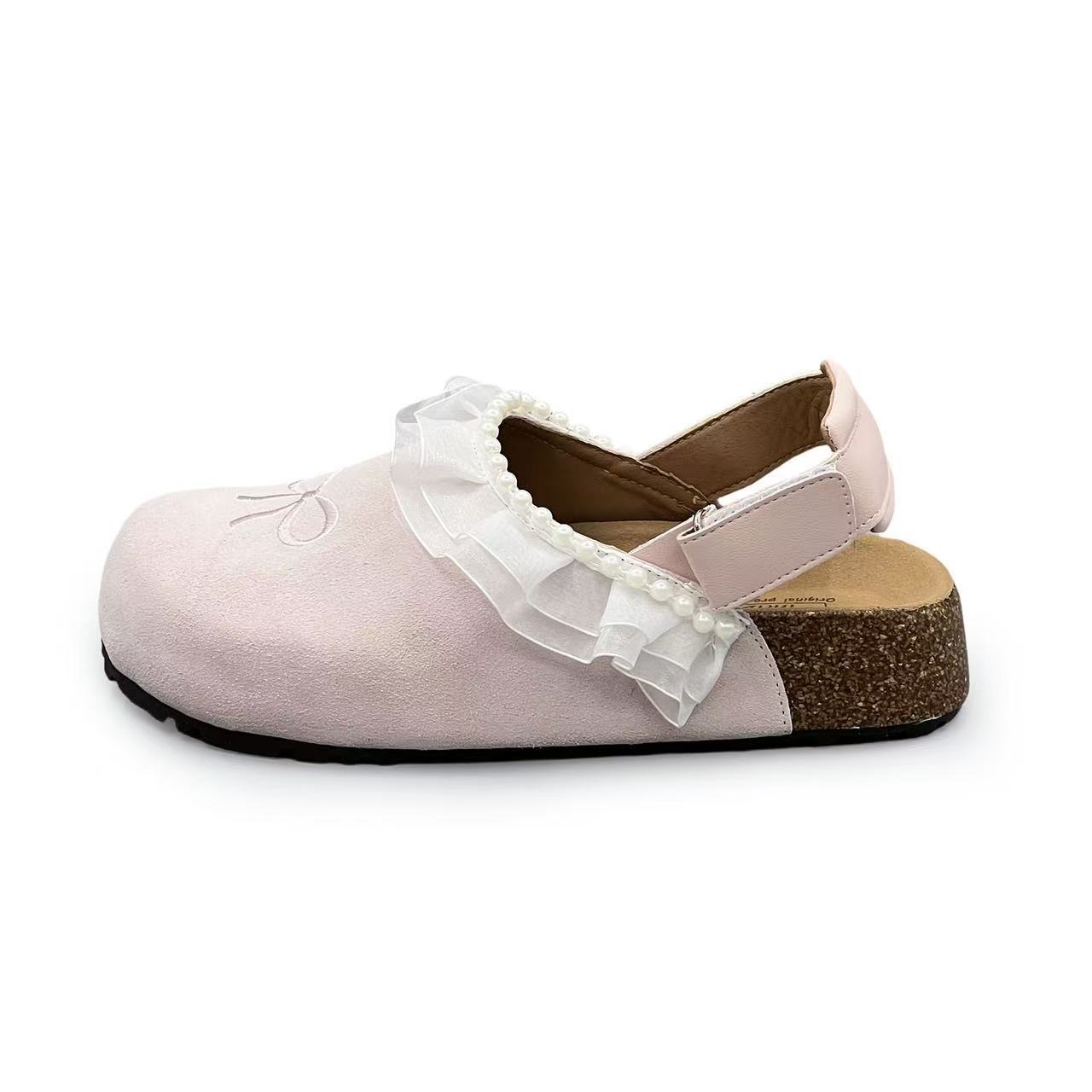 

thick-soled cork Boken shoes for women s 2025 summer new light-mouth single shoes, blue bow bag head and cool slippers 40 рожевий