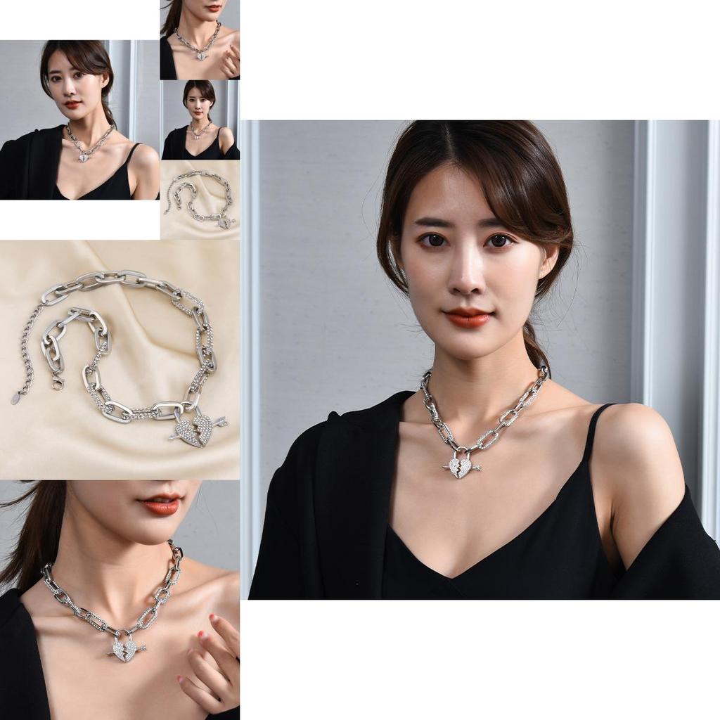 Exquisite Titanium Steel Heart Necklace For Women With Unique Lock Design For Fall Season