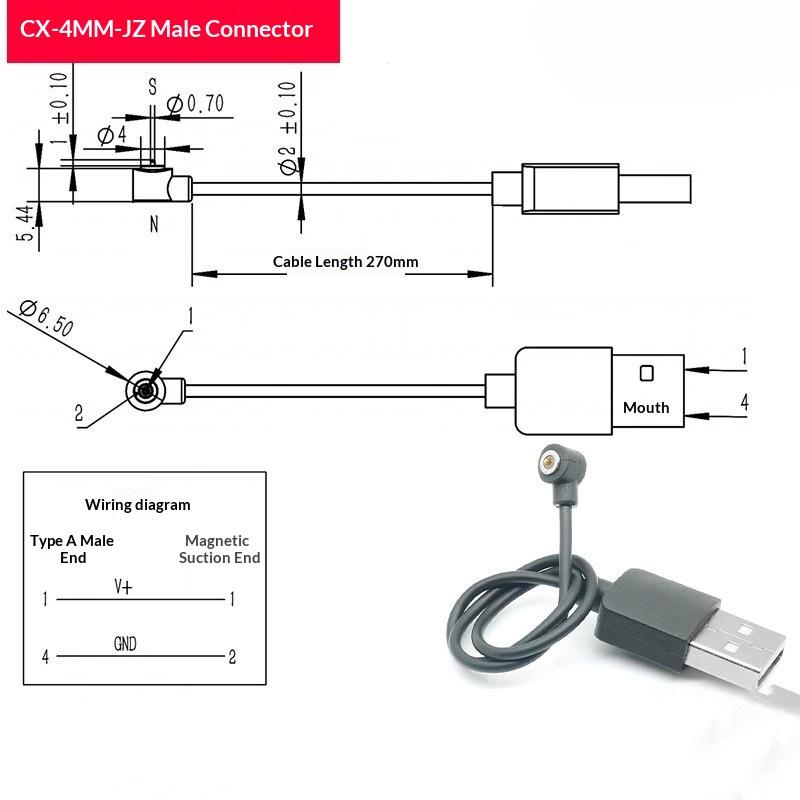 4Mm Magnetic Pogo Pin Connector Cx-4Mm-Jz Male Female Wire 27Cm Power Charging Socket Usb Interface Power Connector