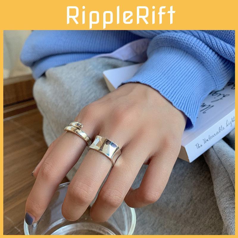 Stunning 925 Sterling Silver Geometric Wide Band Ring For Women Trendy Fashion Jewelry