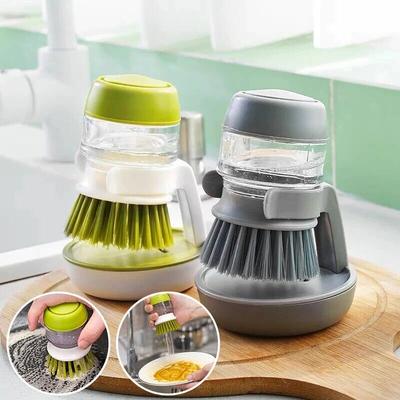 Multifunctional Pressing Cleaning Brush, Soap Dispensing Palm Brush Storage Set, Kitchen Brush with Holder, Multifunctional Pressing Cleaning Brush