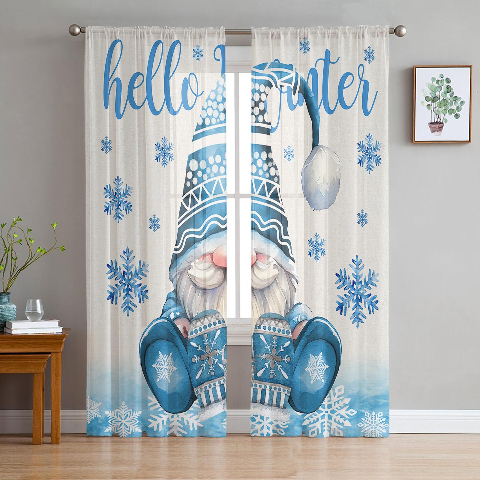 

Рождественские снежинки Гостиная Прозрачный Тюль Занавеска на окно Спальня Кухня Декор Вуаль Шторы Шторы 135W x 114H(cm)