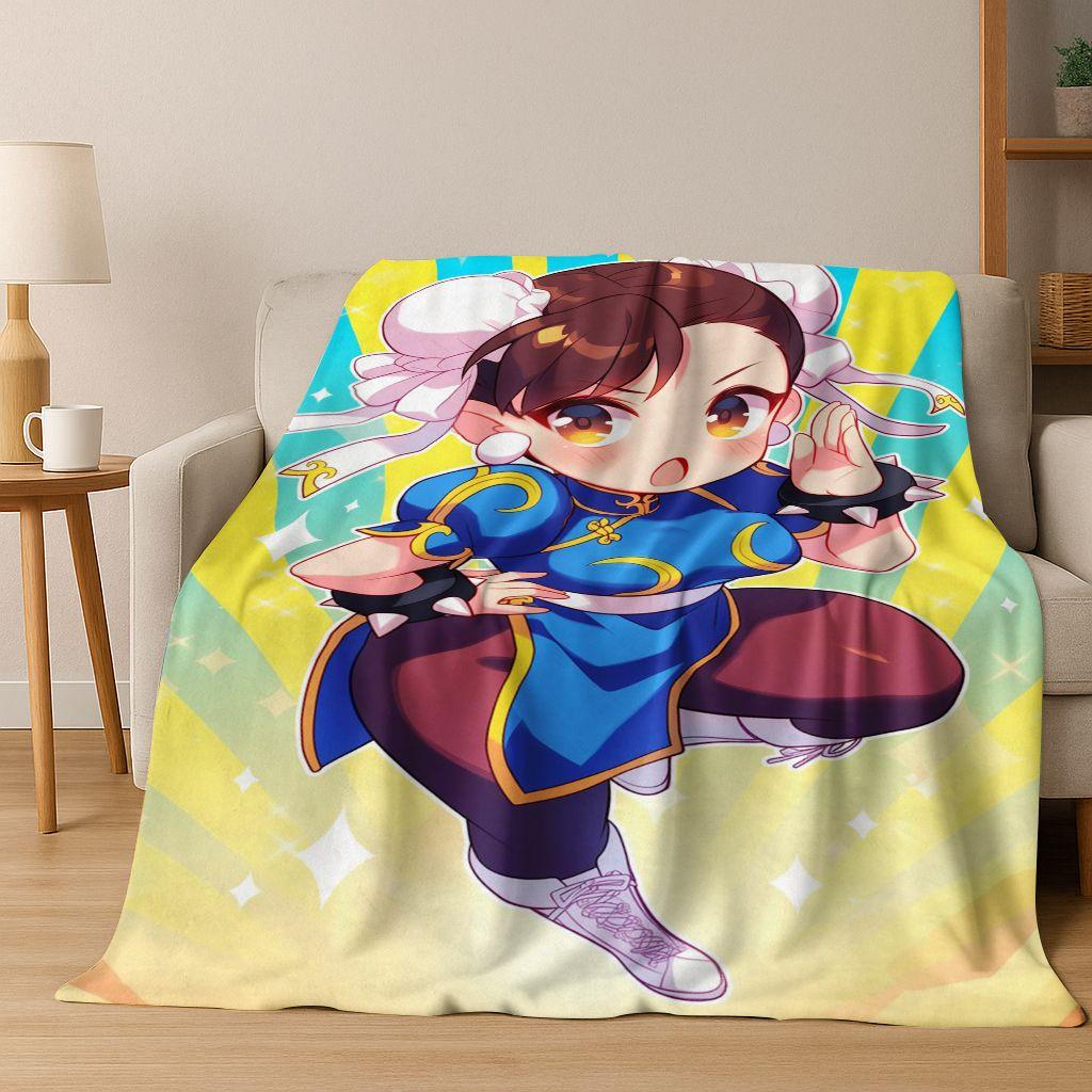 Retro Street Fighter 6 Characters Game Chun-Li Art Flannel Blanket,Cozy Soft Throw Blanket for Home Bedroom Bed Sofa Cover Kids