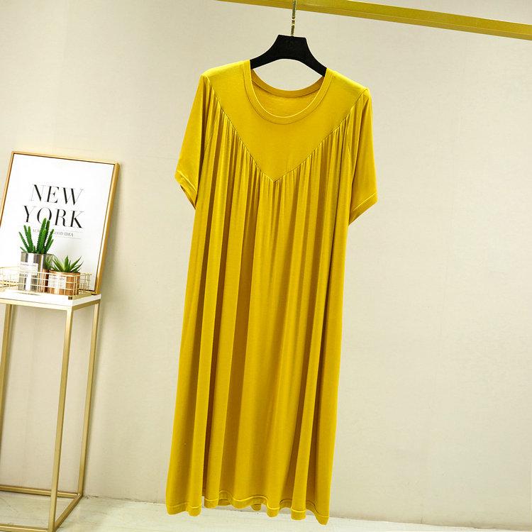 Summer Plus Size Modal V-Neck Pleated Dress - Casual Loose Short Sleeve Sleepwear