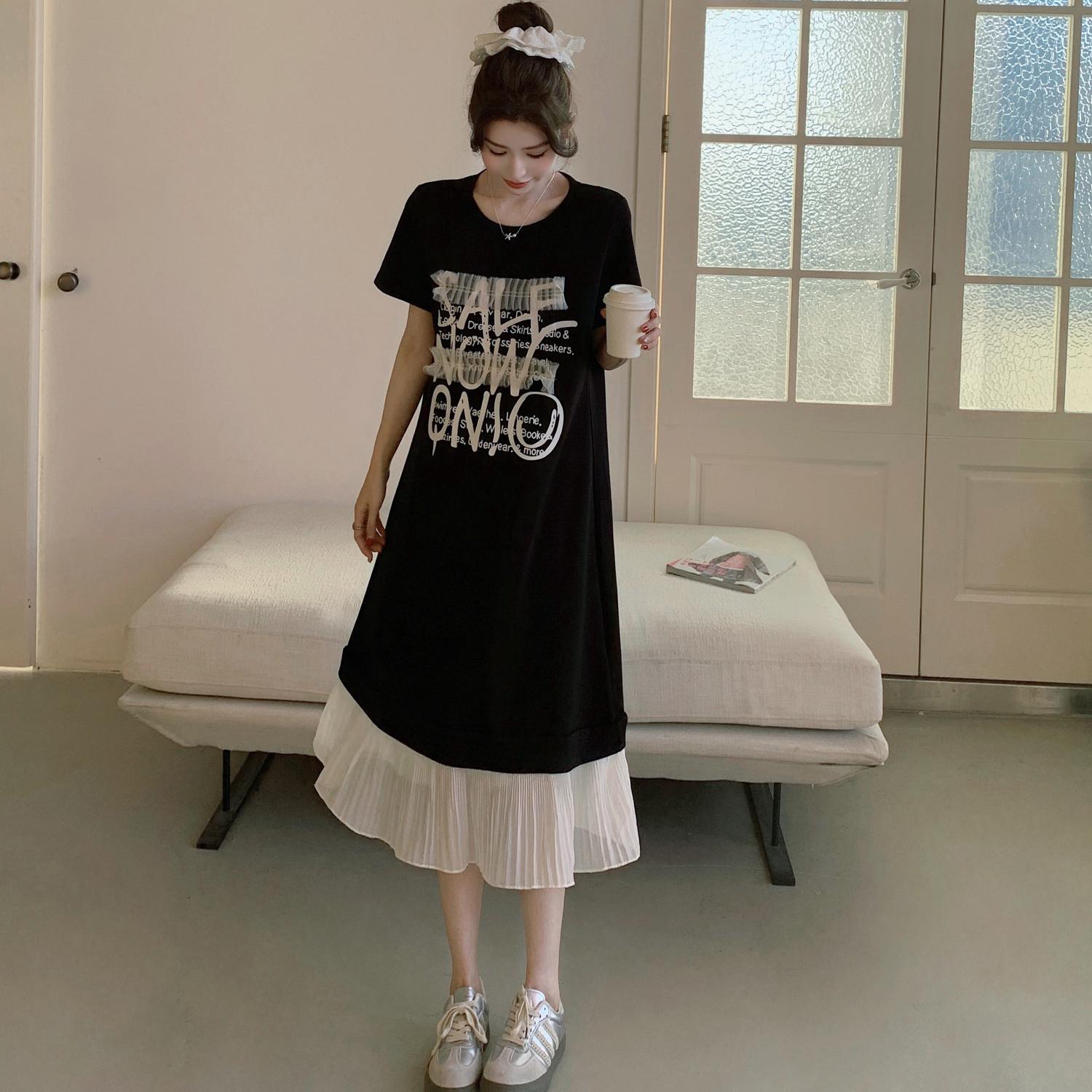 

DIMANAF 2025 Летнее платье больших размеров для женщин Повседневное винтажное платье Базовое свободное с круглым вырезом Длинное платье с принтом Хлопок XL чёрный