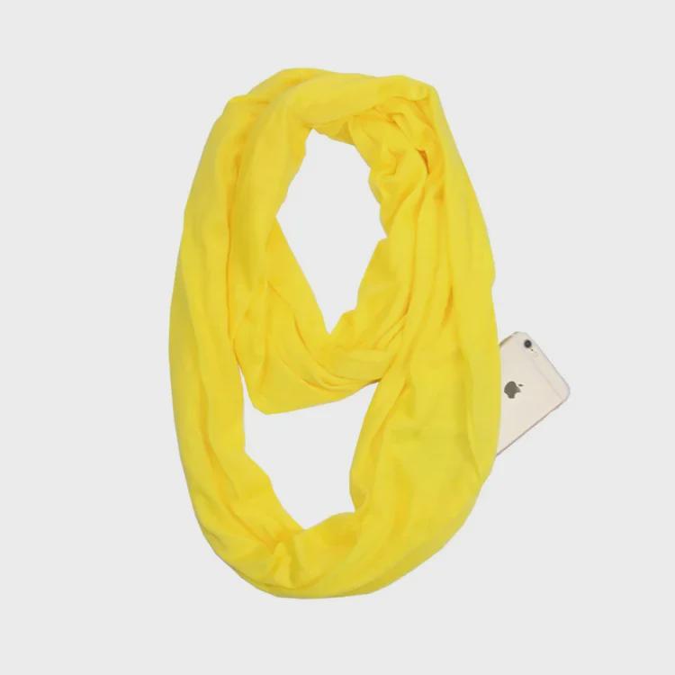 Solid Color Infinity Scarf with Storage Pocket for Women
