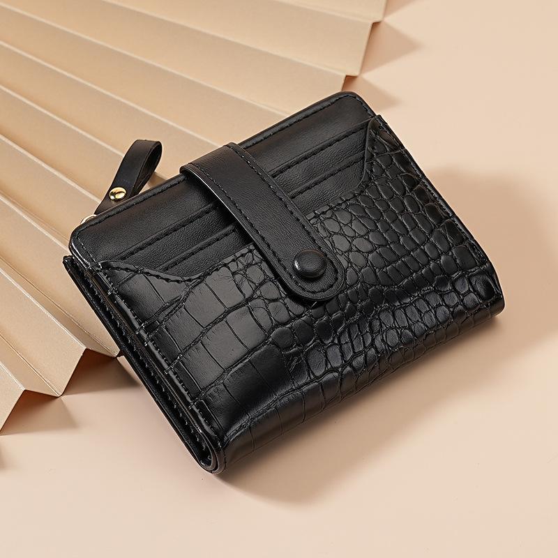 Multi-Card Slots Women Short Wallet  Pu Leather Solid Color Zipper Clutch Crocodile Print Waterproof Card Bag Coin Purse