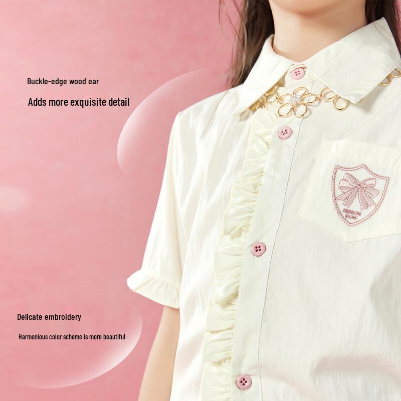 Girls' Embroidered Lace Short-Sleeve Shirt & Pants Set