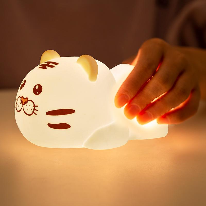 Obedient Tiger with Sleeping Light Silicone Night Light Creative Gift USB Charging Colorful Remote Control Shoot Light