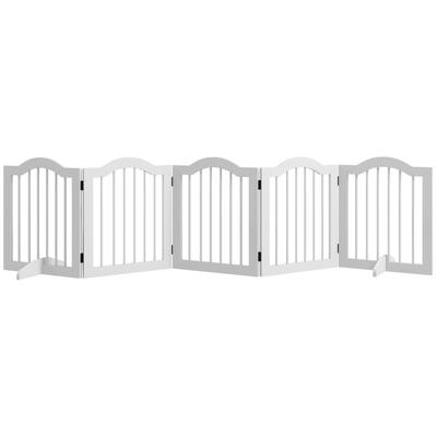 Faltbarer Hundetor, 5 Paneele, Massivholz und MDF, 261,5 x 29,5 x 61 cm, Weiß