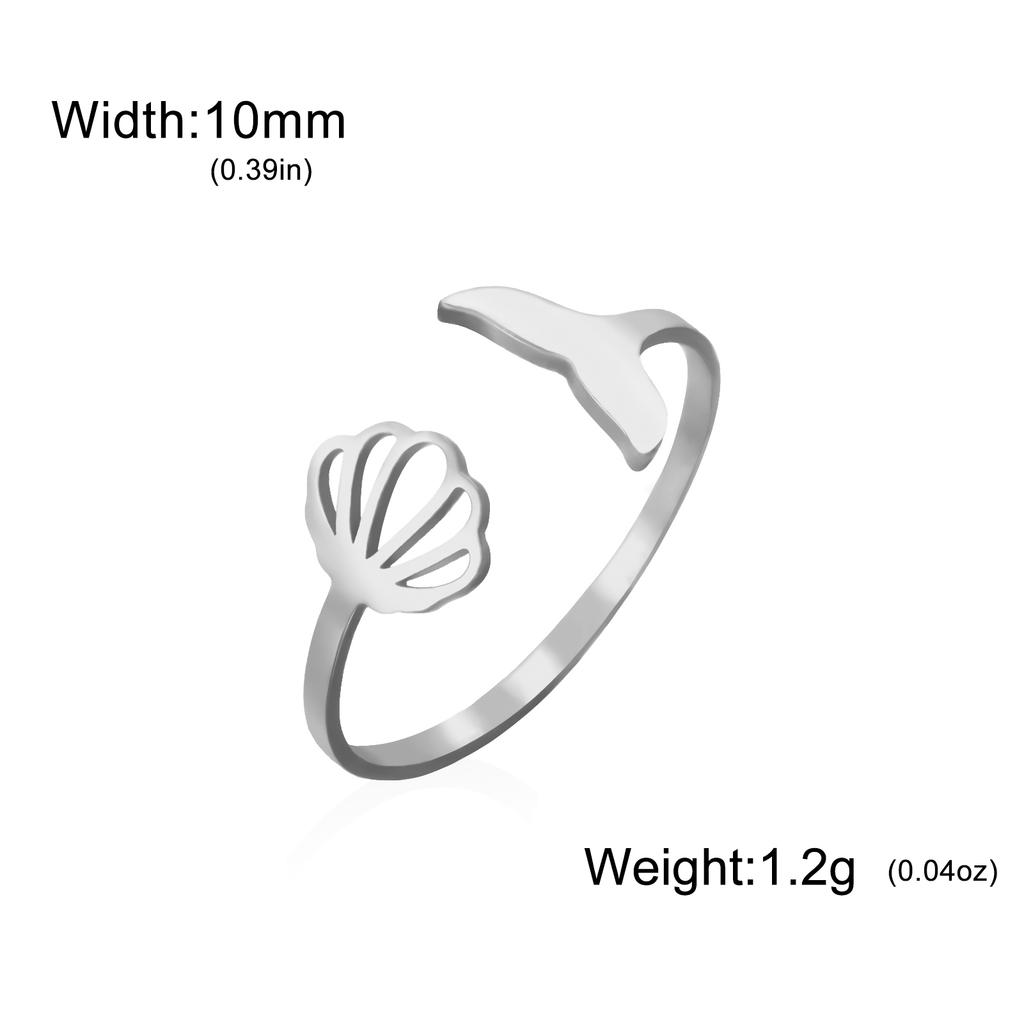 Lemegeton Mermaid Fish Tail Whale Opening Rings Cute Sweet Women Resizable Ring Stainless Steel Midi Finger Knuckle Jewelry Gift