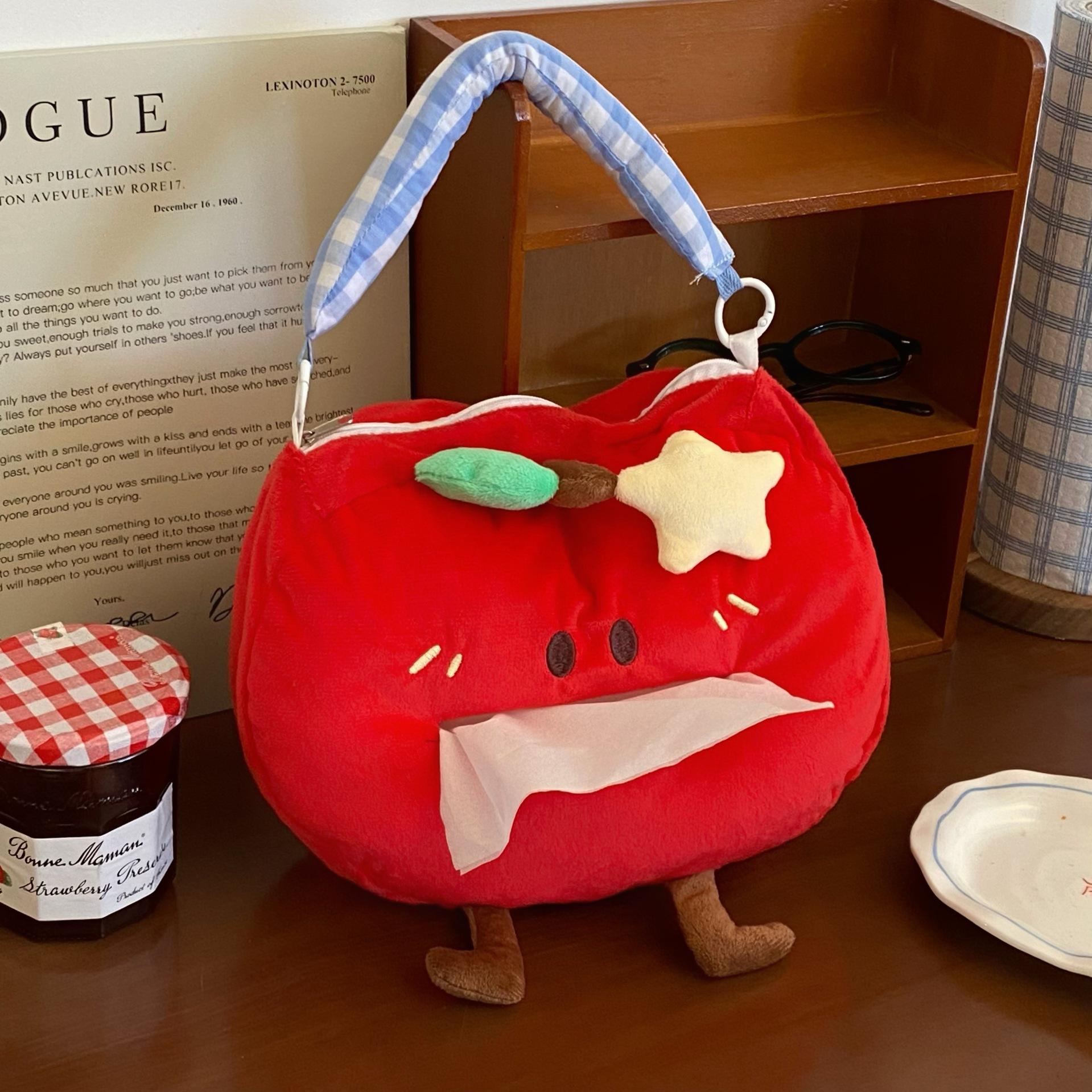 Creative Apple-shape Tissue Box Living Room Car Mounted Tissue Bag Student Dormitory Hanging Storage Bag