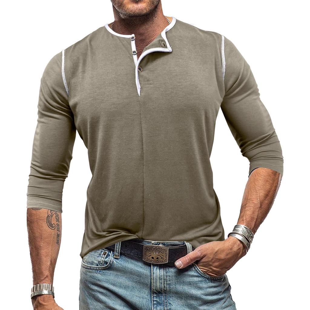 Neue Herbst- und Winter-Herrenbekleidung Langarm-Henley-Shirt Herren-Rundhals-T-Shirt Langarm-Oberteil