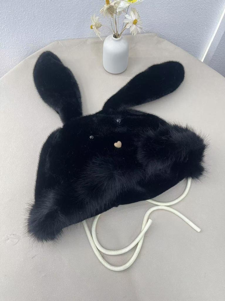 Cute Rabbit Ears Plush Hat Women's Autumn and Winter Cold Riding Ear Hat Plush Warm Lei Feng Hat