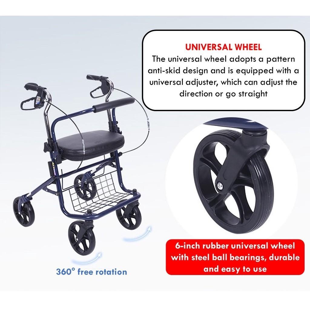 Walking Aid With Seat Basket And Wheels New Foldable Elderly Rollator Red / Blue Auxiliary Travel Shopping Elderly Walker