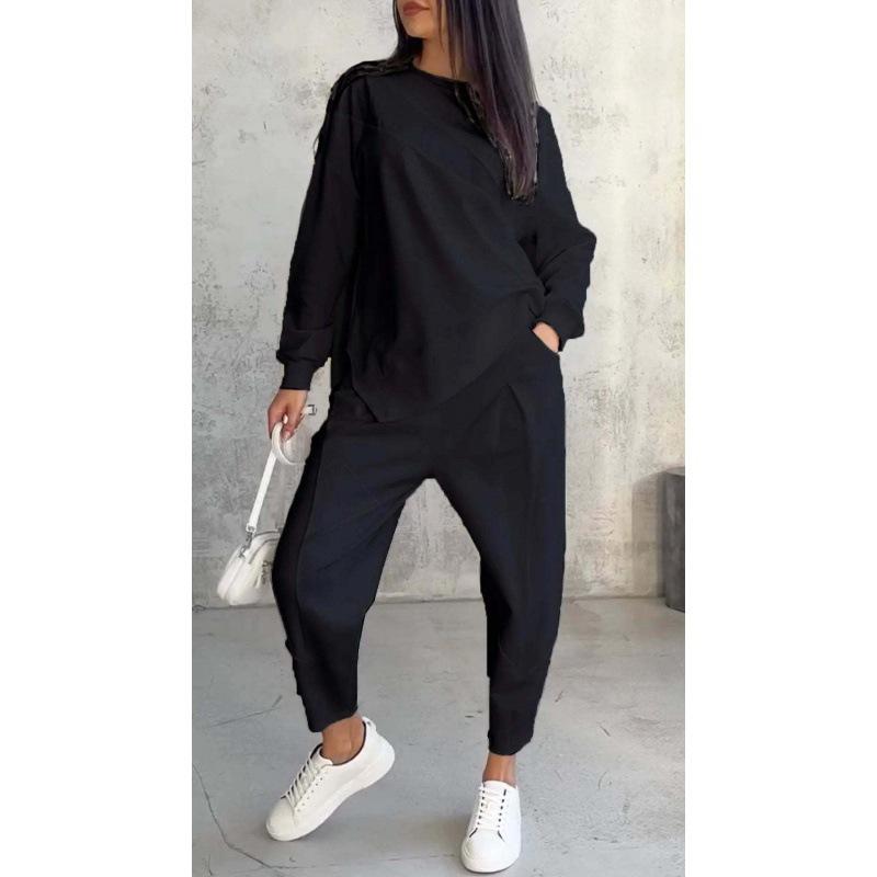2024 Women's Casual Loose Long Sleeve Sweatshirt and Harem Pants Set for Autumn and Winter