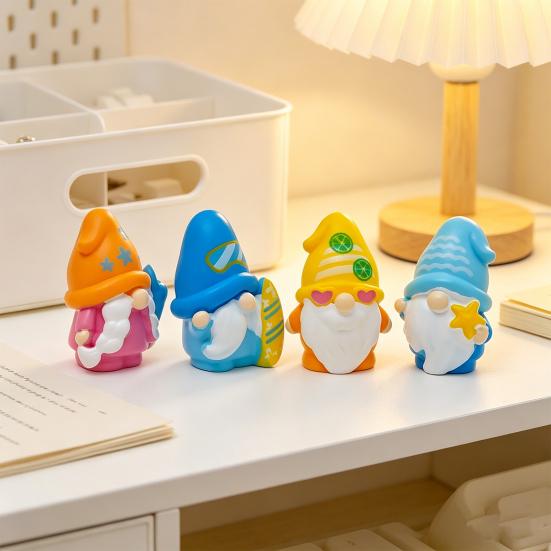 2 Pcs Mini Summer Gnome Figurines Beach Resin Gnomes Miniature Figures for Pool Party Favors DIY Cake Decoration Fairy Garden Home Decor