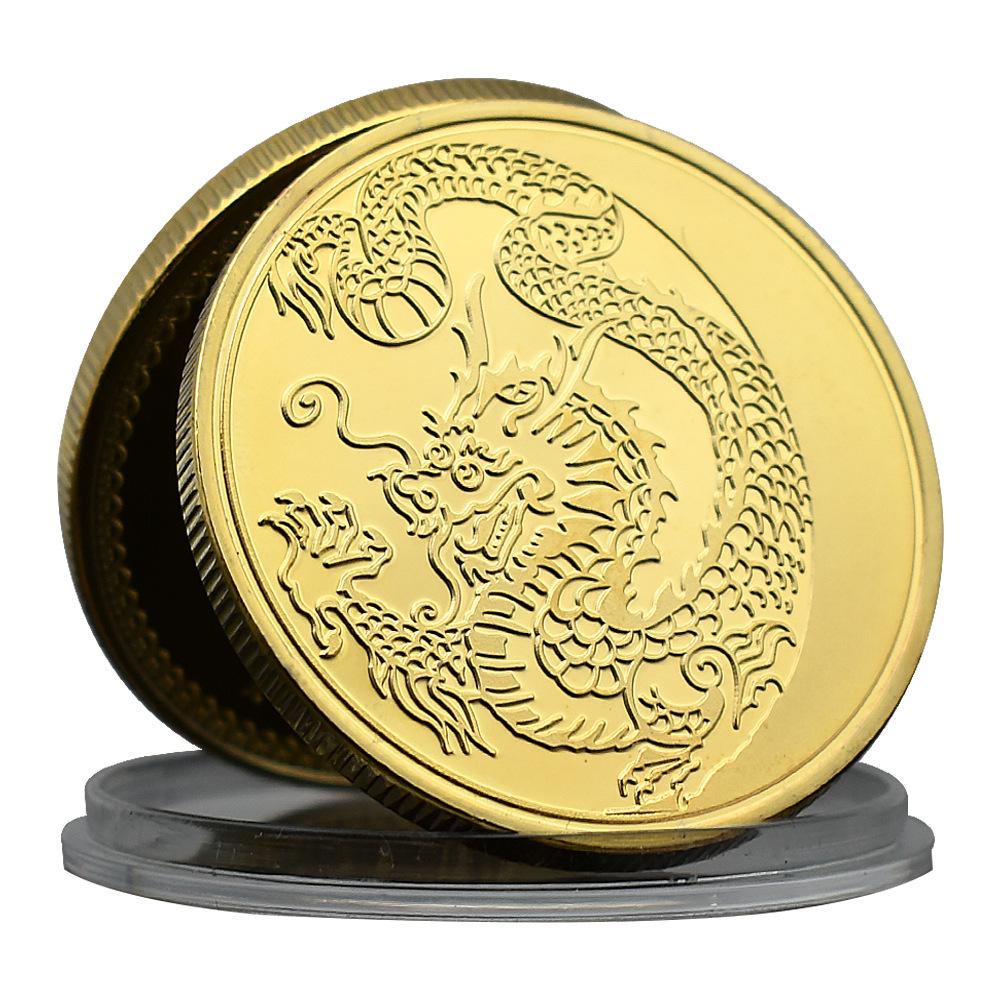 Russian zodiac the Year of the Loong commemorative coins, gold-plated commemorative medals, handicraft coins, Soviet Union foreign coins collection