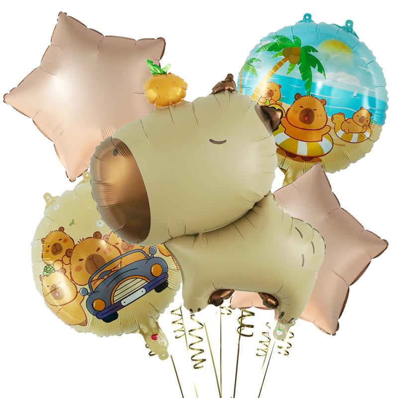 5 stücke Cartoon Capybara Aluminium Film Ballon Set Nette Kapibala Kinder Geburtstag Party Dekore Liefert Baby Dusche Luft Globos