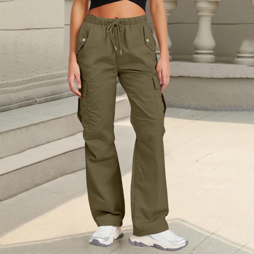 Damen Sporthose Lässig Locker Einfarbig Hochtailliert Taschenhose
