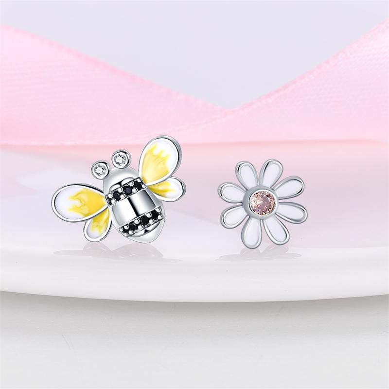 925 Sterling Silver Earring Honey bee with diamond Shells Earrings Jewelry Gift Wedding Earrings For Women Jewellery gift
