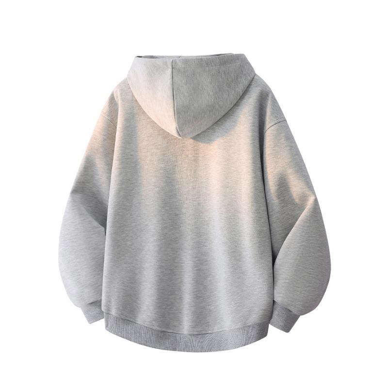 Men's Light Gray Oversized Zip-Up Hoodie, Casual Full-Zip Sweatshirt with Hood, Streetwear Style for Daily Wear