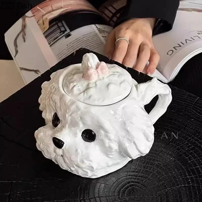 Niedliche Teddy-Hund-förmige Tasse Keramiktasse mit Untertasse Esstisch Kaffeetasse Milchtee-Becher Nachmittagstee-Teetasse Fruchtsaftbehälter