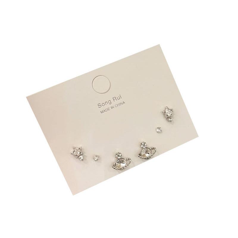 1Set Y2K Bowknot Heart Zircon Stud Earrings For Women Girls Silver Color Exquisite Earrings Set Trendy Jewelry Party Gifts
