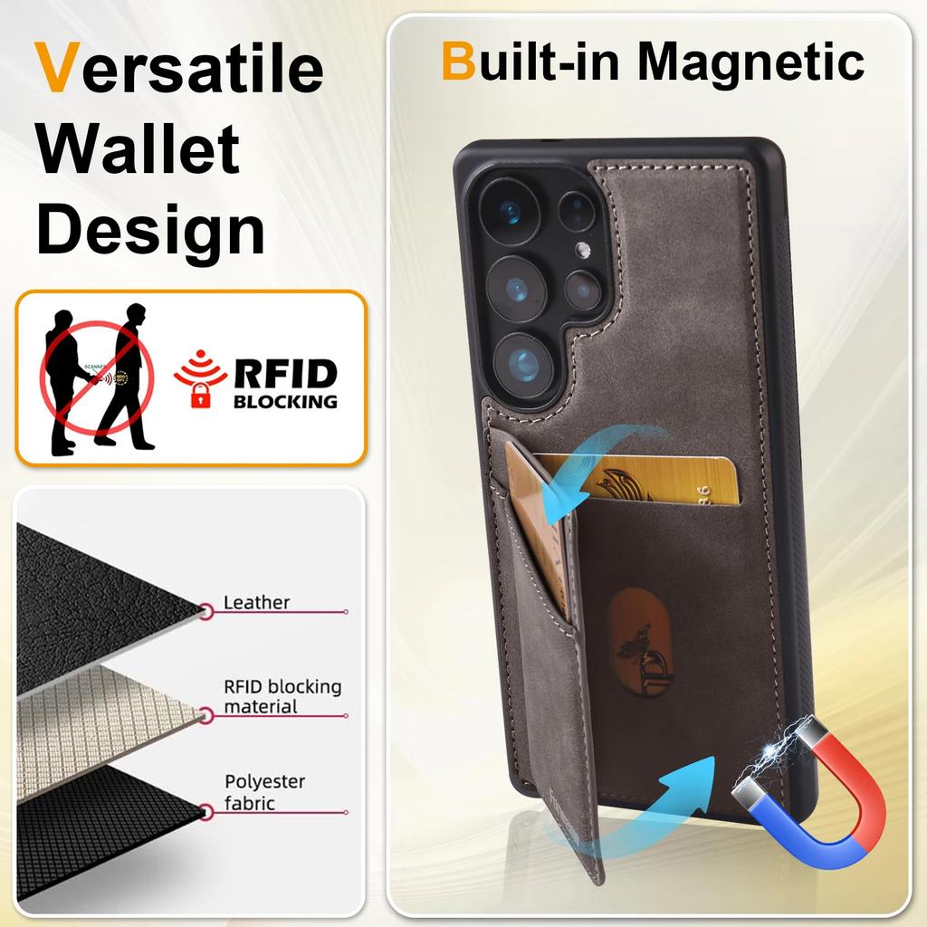 Leather Cards Solt Wallet Case for Samsung Galaxy S25 Edge S24 Ultra S23 FE S22 S21 Plus A16 A36 A56 A15 A35 A55 Magnetic Cover