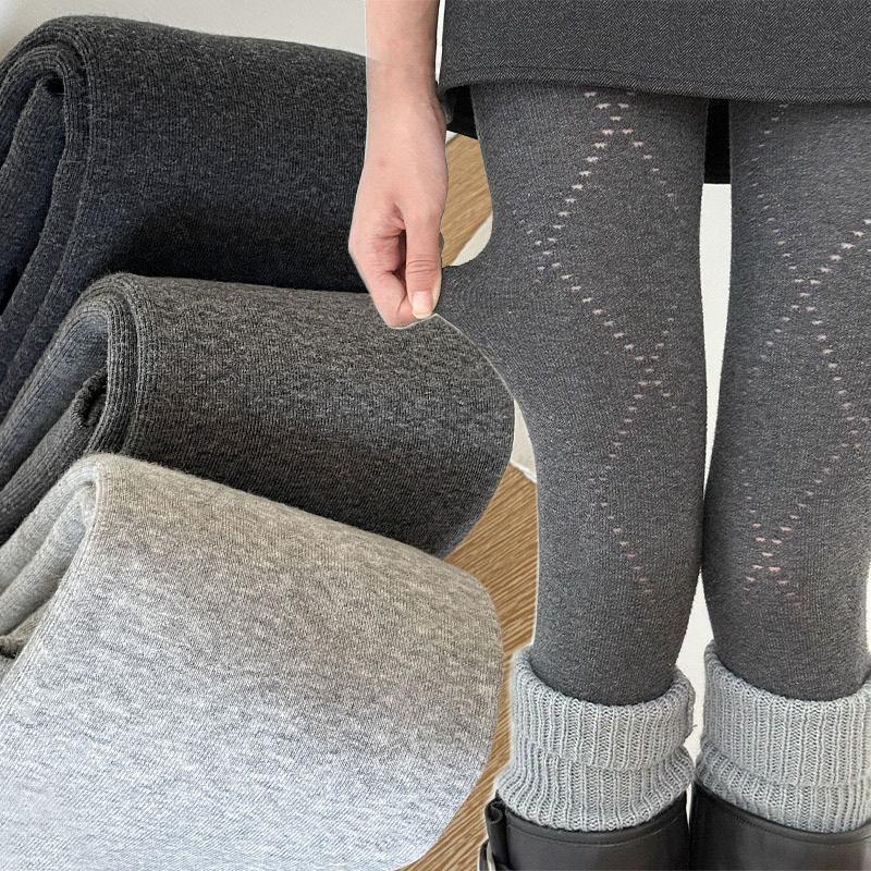Autumn Winter Jacquard Knitted Striped Tights For Women Vintage Thermal Light Slimming Simple Pantyhose Underwear Leggings