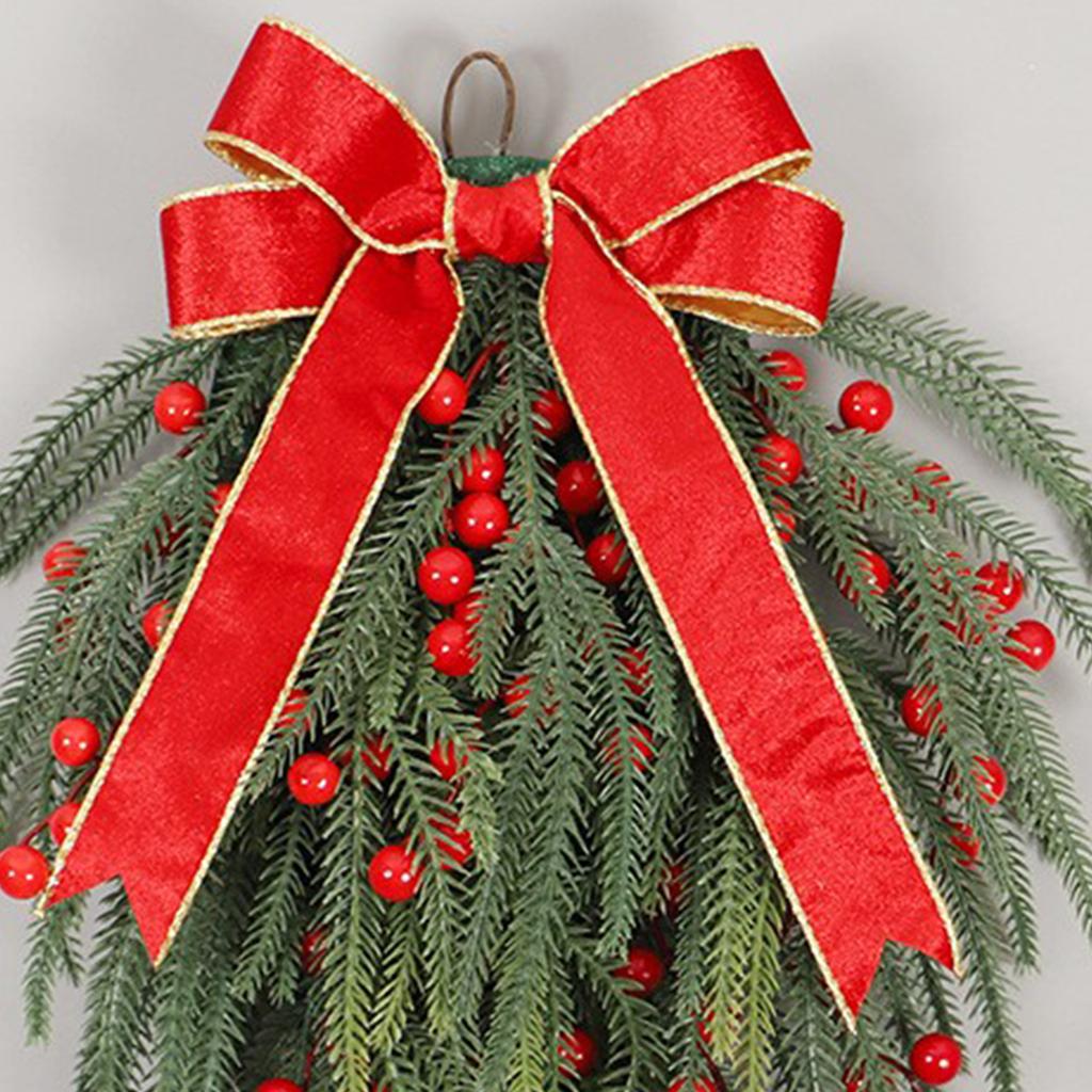 Künstlicher Kiefern-Tränentropfen-Girlande 30x60cm Weihnachts-Tränentropfen-Türgirlande mit Schleife Rote Beeren für Innen Außen
