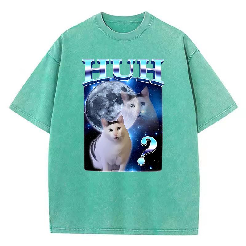 Cat Saying Huh Harajuku T Shirt Vintage Washed Cotton T-Shirt Graphic Tee Casual Streetwear Spring Summer Fall