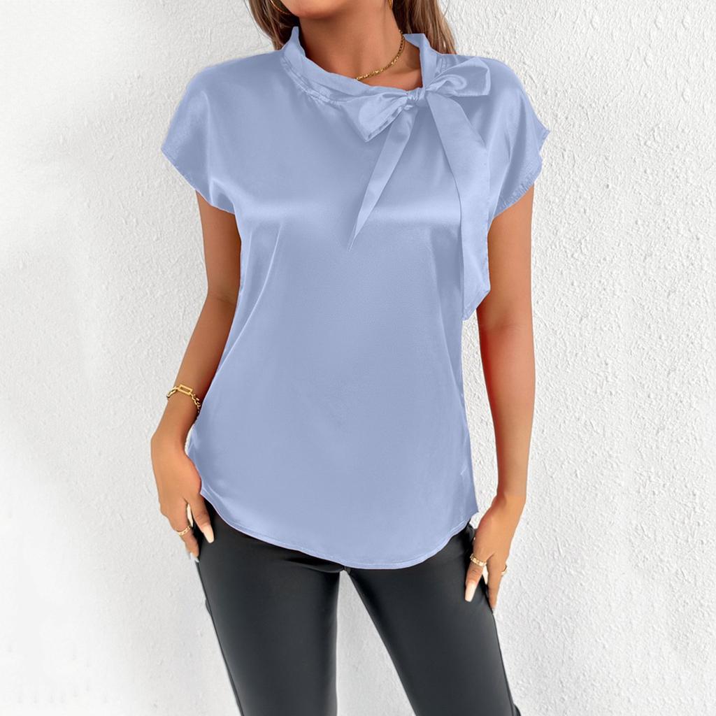 Women's Summer Fashion Simulation Silk T-Shirt Solid Color Satin Sleeveless Top