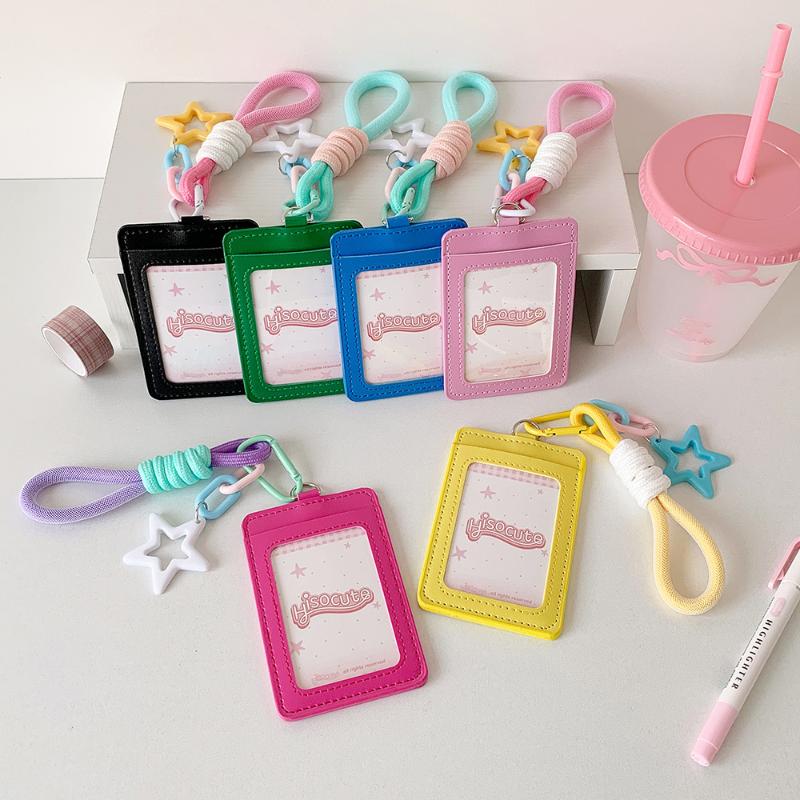 1Pc Ins Black Pu Card Holder Kpop Photo Card Display Pendant Student Id Card Storage Protective Cover Kpop Stationery