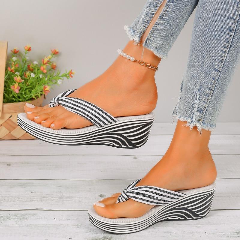 Large Size Women’s Wedge Flip-Flop Sandals, Thick Sole Toe-Post Slip-On, Fashion Casual Summer Platform Slippers