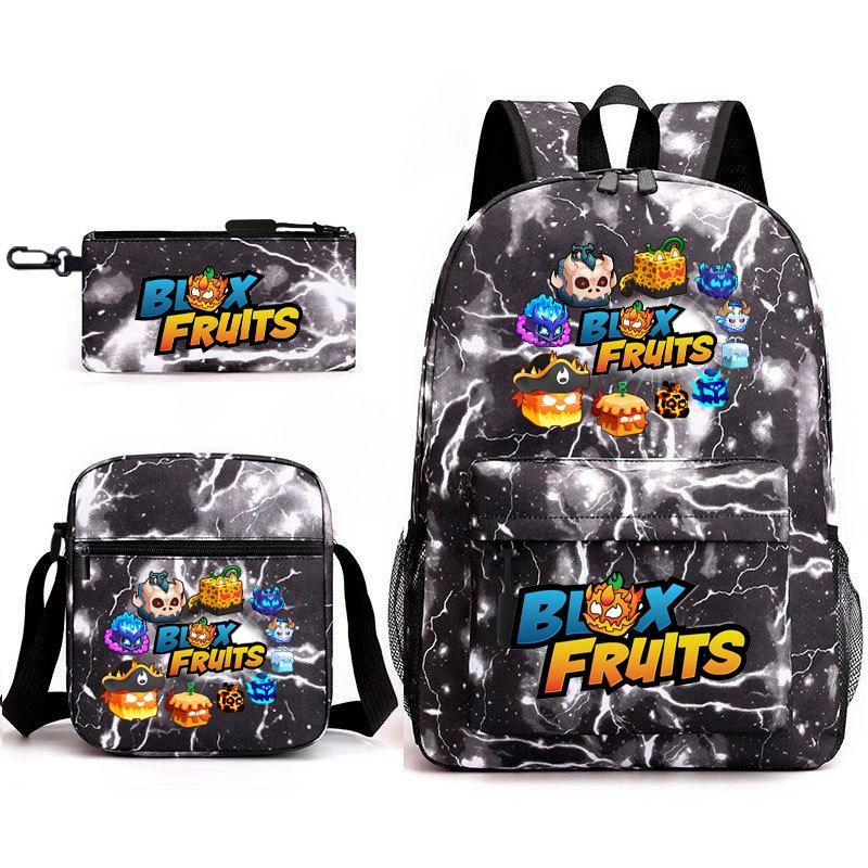 Mochila Escolar para Adolescentes Jogo Blox Fruits Fruta do Demônio Escola Primária Estrela Pintura Térmica Conjunto de 3 peças