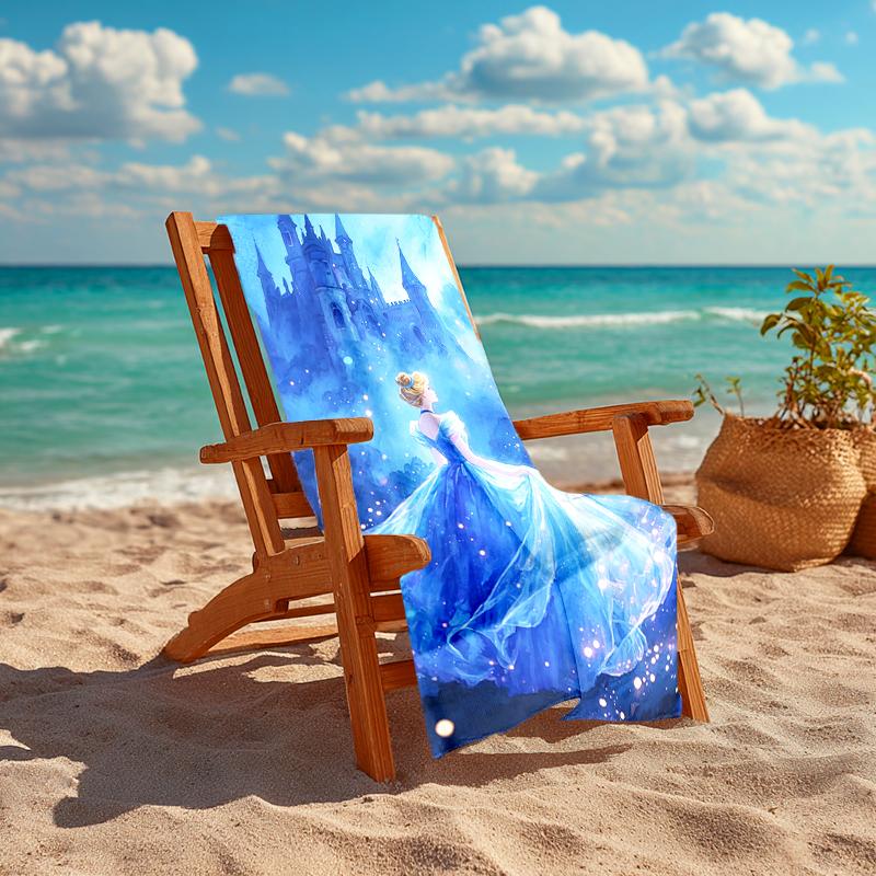 1Pc Blue Dress Fantasy Castle Beach Towel, Quick Dry, Multi-Use for Beach Pool Gym Yoga Home Travel, Christmas, Halloween, Xmas Gift S929277