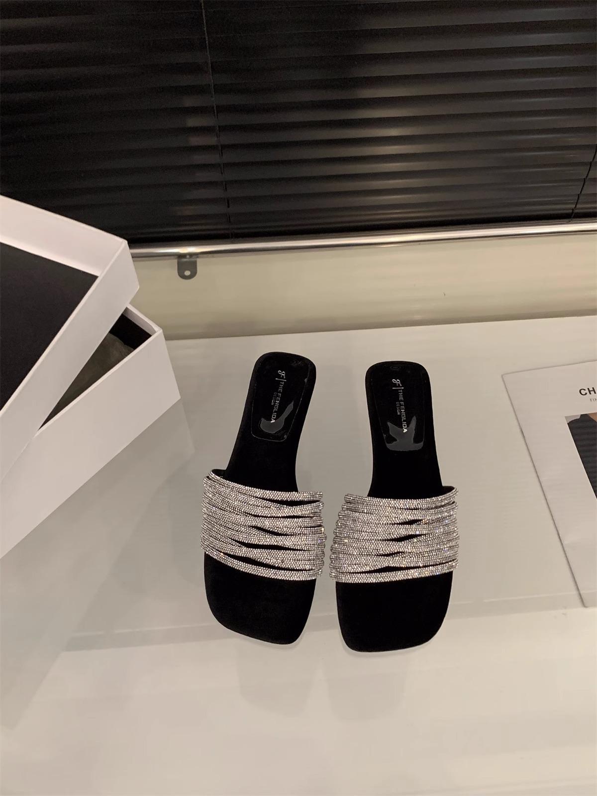 

[Фан Гуй] Увеличение роста на 5 см~ 2025 Праздничный стиль соломенные плетеные сандалии с квадратным носком ленивые полушлепанцы женские летние 40 чёрный